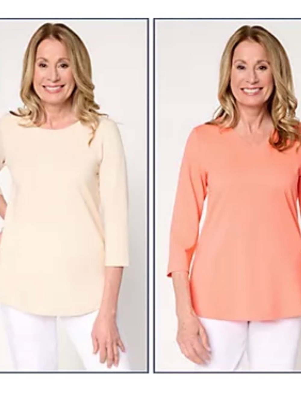 Belle by Kim Gravel Cream and Coral Long-Sleeve Crew Neck Top Duo